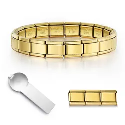Trendy Gold Color Italian Stainless Steel Charms Hand Chain Link Width 9mm Bracelets For Women Men Jewelry Bangles Gifts