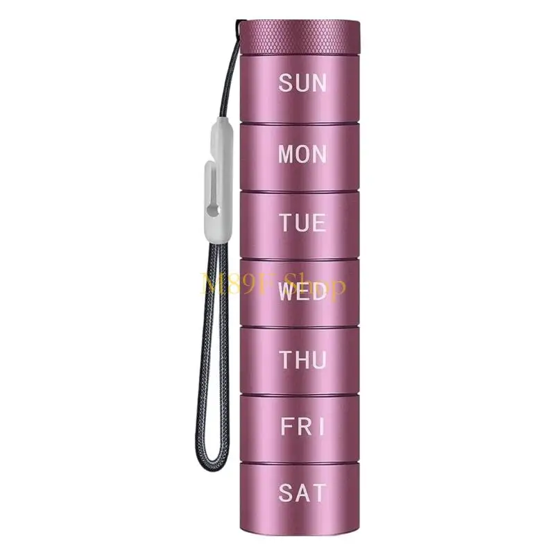 M89F Portable Pills Case with 7 Day Compartments, Screw-Top Design, Day Labels and Carry Clip for Routine Travel