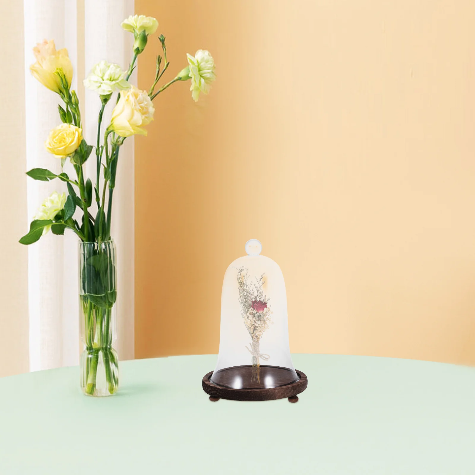 

1Set Preserved Flower Glass Dome Decorative Cover for Micro Landscape Silk Flower Desktop Adornment Creative Glass Dome