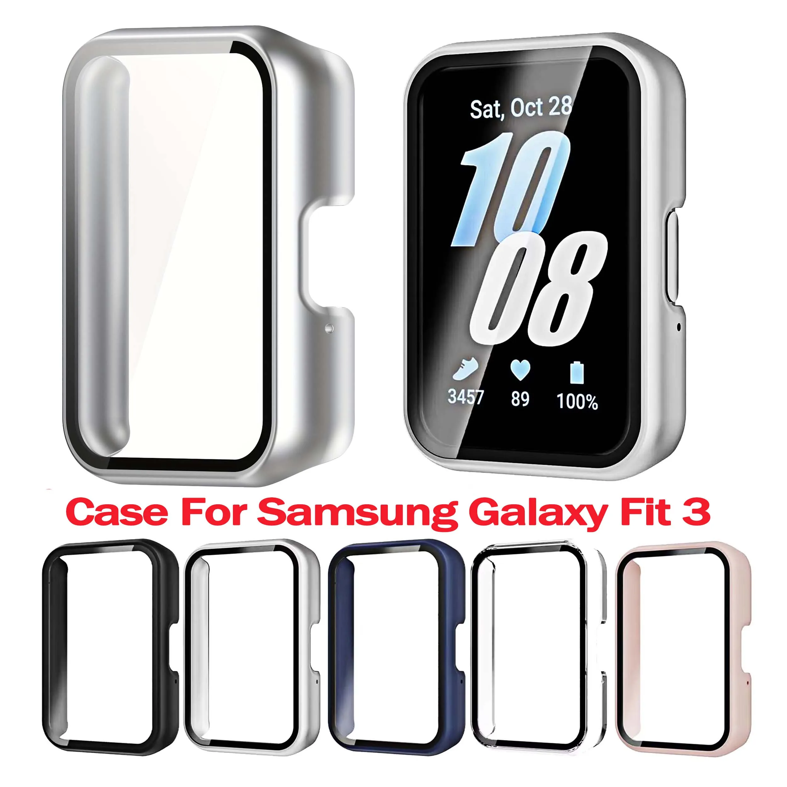 Watch Case for Samsung Galaxy Fit 3 Tempered Glass Screen Smartwatch Protector Hard PC Bumper+Glass for Galaxy Fit3 Accessories