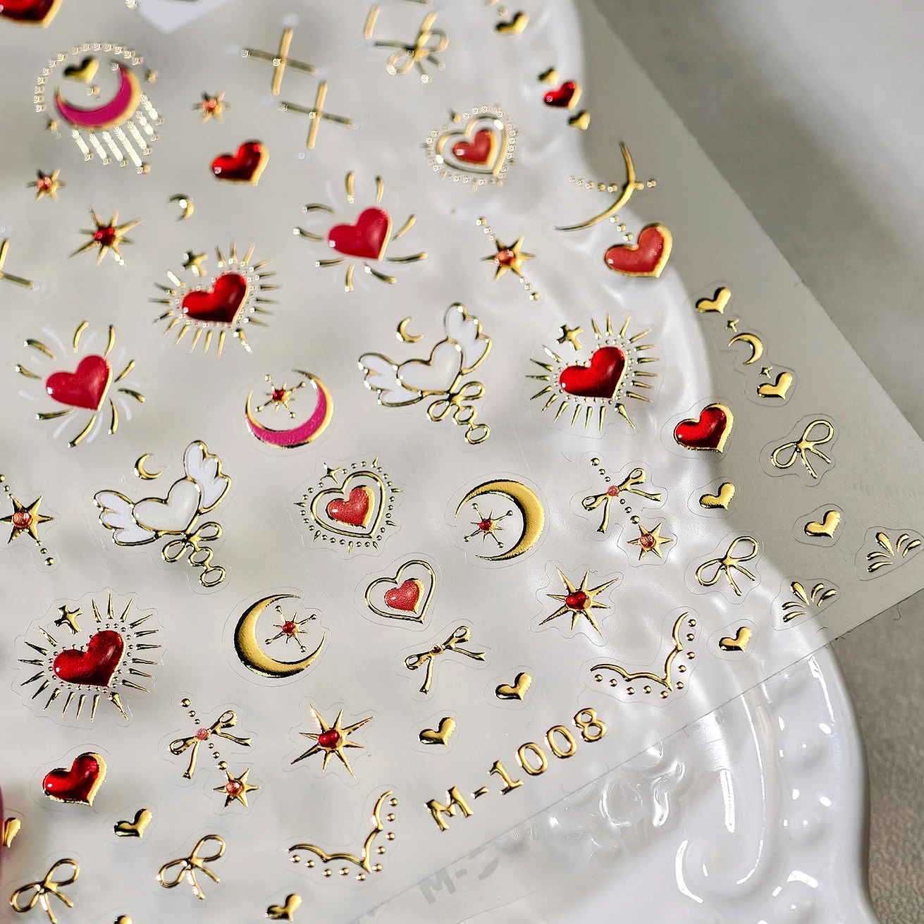

Red Sexy Love Heart Flower Hot Stamping Wing Star Moon Bowknot Sun Punk Adhesive Nail Art Decorations Stickers Manicure Decals