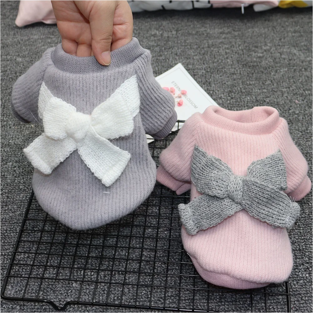 

Dog Warm Clothes Winter Pet Sweater For Dogs Bowknot Design Small Dog Knitwear Puppy Clothing Party Outdoor Use