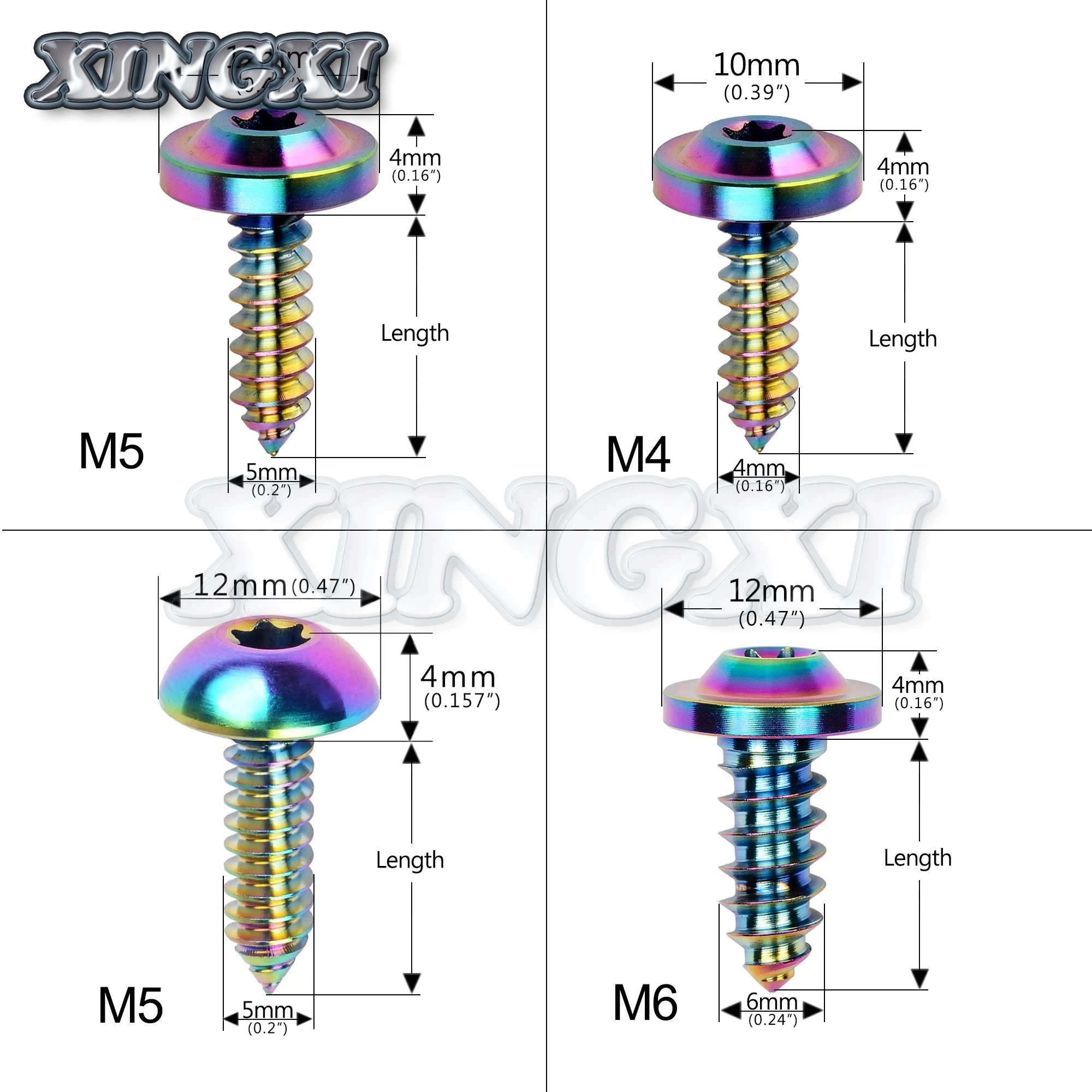 Xingxi Titanium Bolt M4X15 20mm M5x15 17 20 25mm M6x15mm Self-Tapping Button Torx Screw Bolt for Motorcycle Bike Car