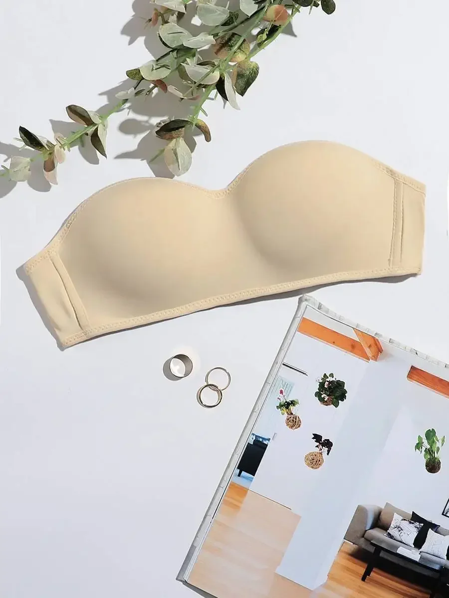 

Bandeau Bra With Adjustable Strap And Back Hook Closure