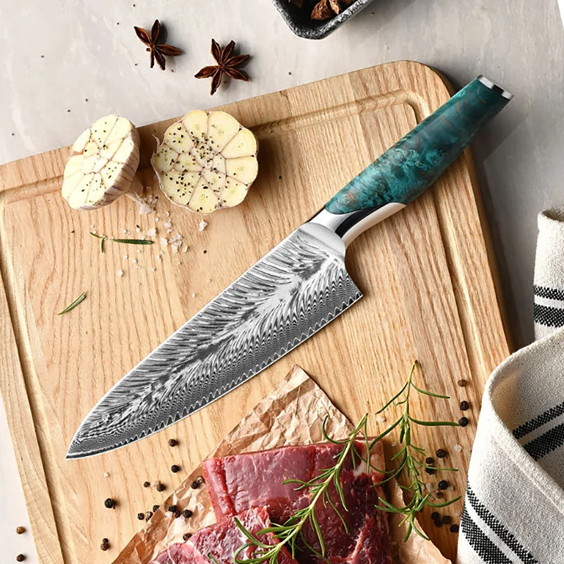 8 Inch Gyuto Knife 67-layers Damascus Steel VG10 Blade Chef Cleaver Slicing Western Kitchen Knife Steel & Stabilized Wood Handle