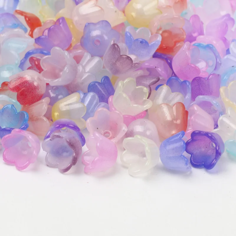 100pcs 7x10mm Colorful Flower Acrylic Beads Charms Bead Caps Loose Spacer For Jewelry Making Diy Bracelet Necklace Accessories