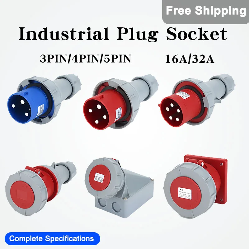 

5/10PCS Industrial Plug Socket 3nd Gen IP44/67 Waterproof 3/4/5PIN 16A/32A 220V/380V Male Female Explosion-proof Plug Socket