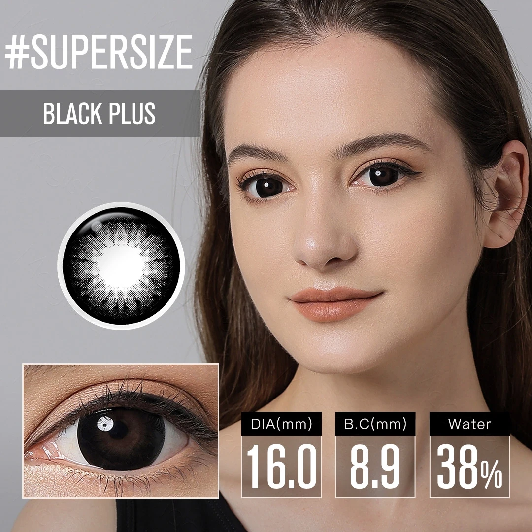 Black Lenses 16mm Color Contact Lenses Supersize Black Large Lens with Diopter Contact Lens for Eyes Beauty Cosmetic with Power