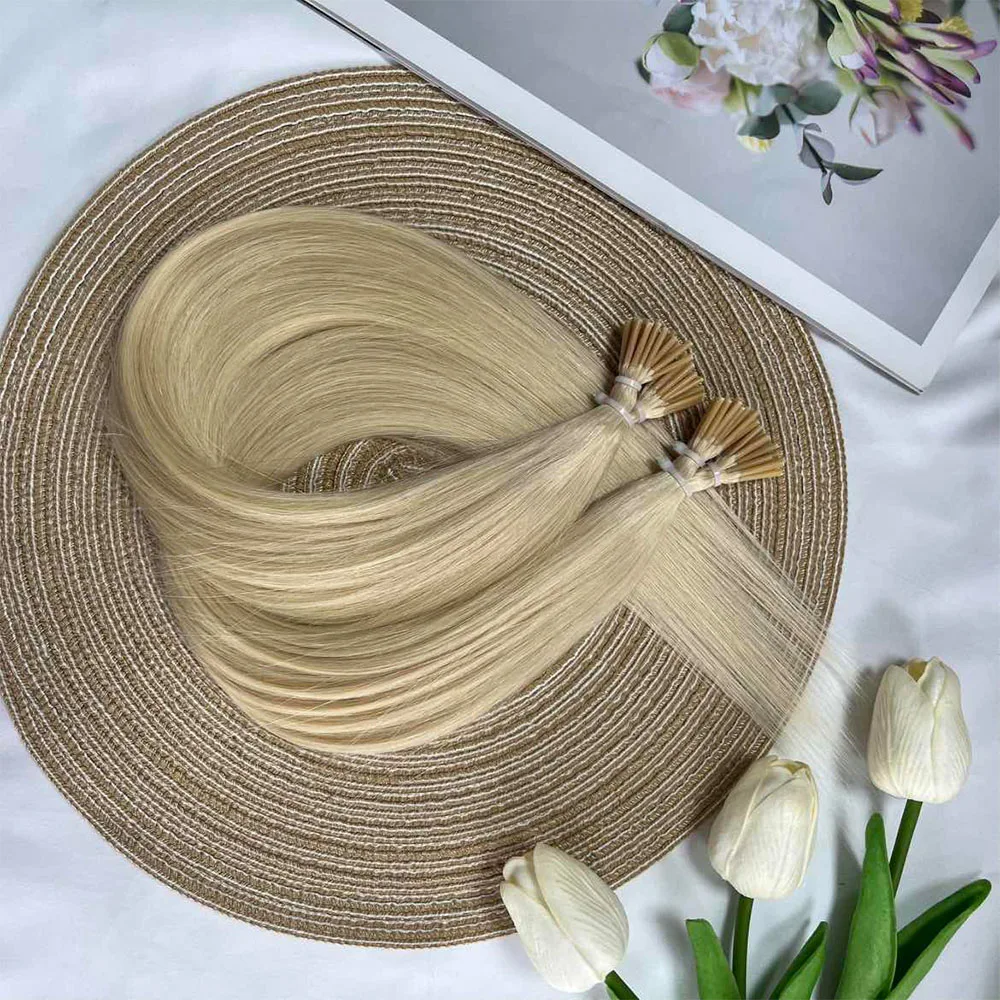 스트레이트 I팁 헤어 익스텐션 천연 인모 퓨전 헤어 익스텐션 얇은 케라틴 헤어 14-20인치 30g 링 없음