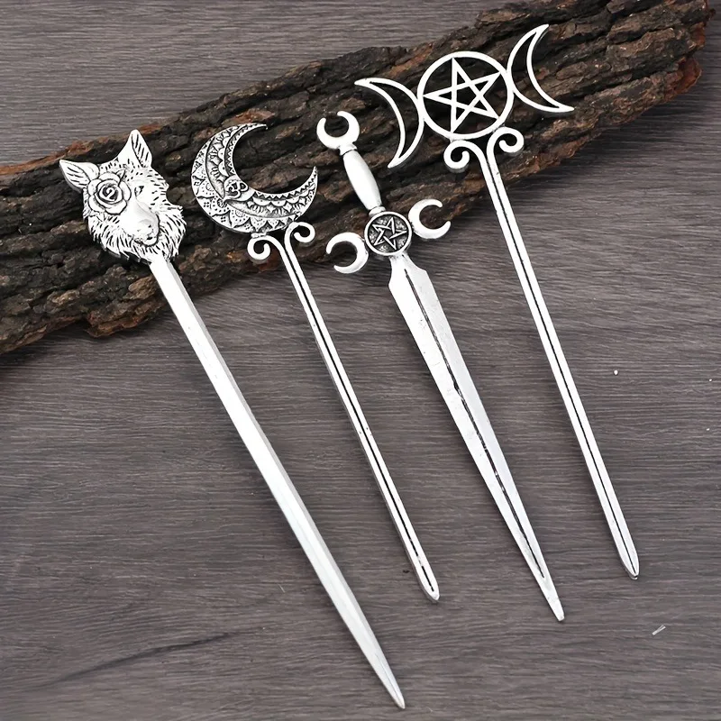 Viking Classic Retro Witch Celtic Knot Crescent God Hair Stick pagan Hair Clip Talisman Elf Female Hair Accessories Hair Clip