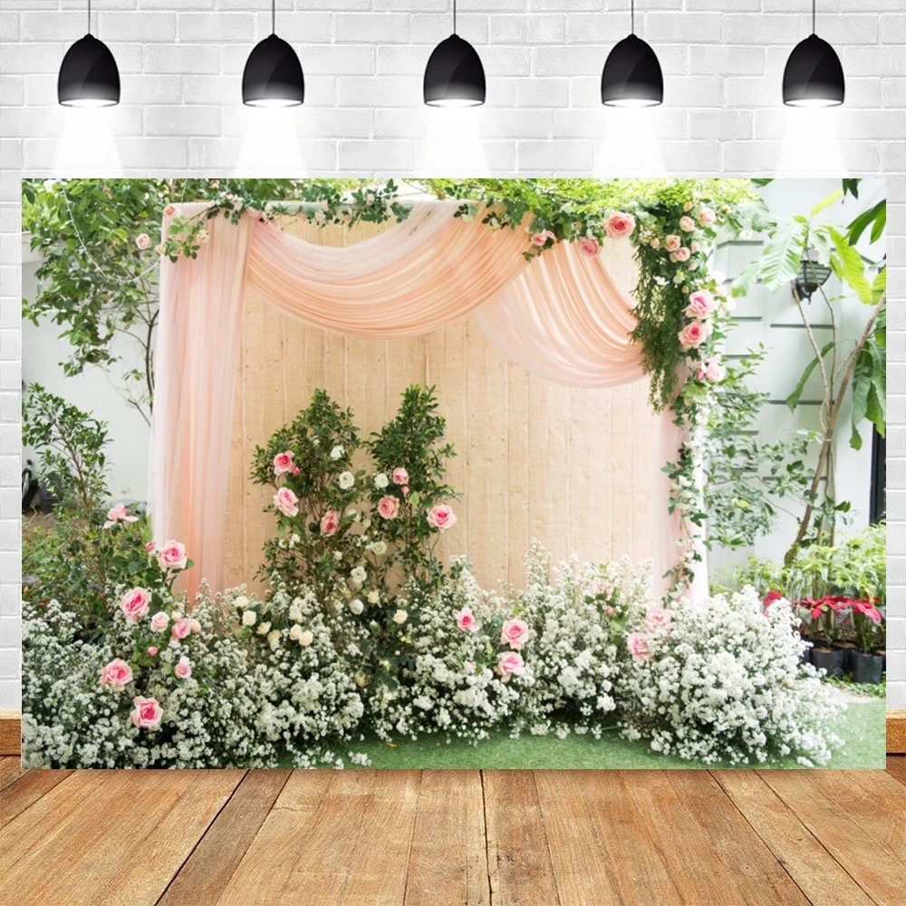 Indoor Wedding Photography Backdrop Floar Flower Curtain Bridal Shower Mr & Mrs Engagement Ceremony Portrait Photocall Backgound