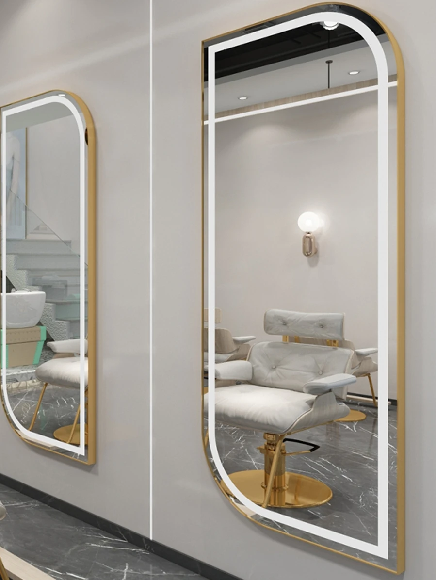Design Daquan Long Gold Styling Barber Shop Furniture Wall Mounted Hair Salon Light Emitting Diode Makeup Beauty Salon Mirror