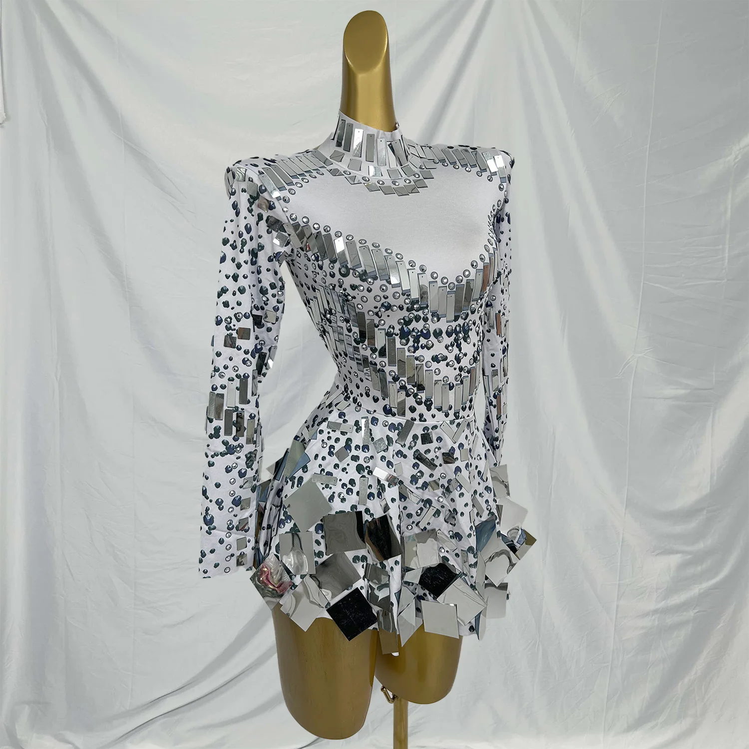 Xieshi Luxe Vrouwen Feestjurk Zilver Wilg Nagel Lens Hoge Elasticiteit Jurk Bar Stage Performance Jurk Verjaardag Prom Jassen