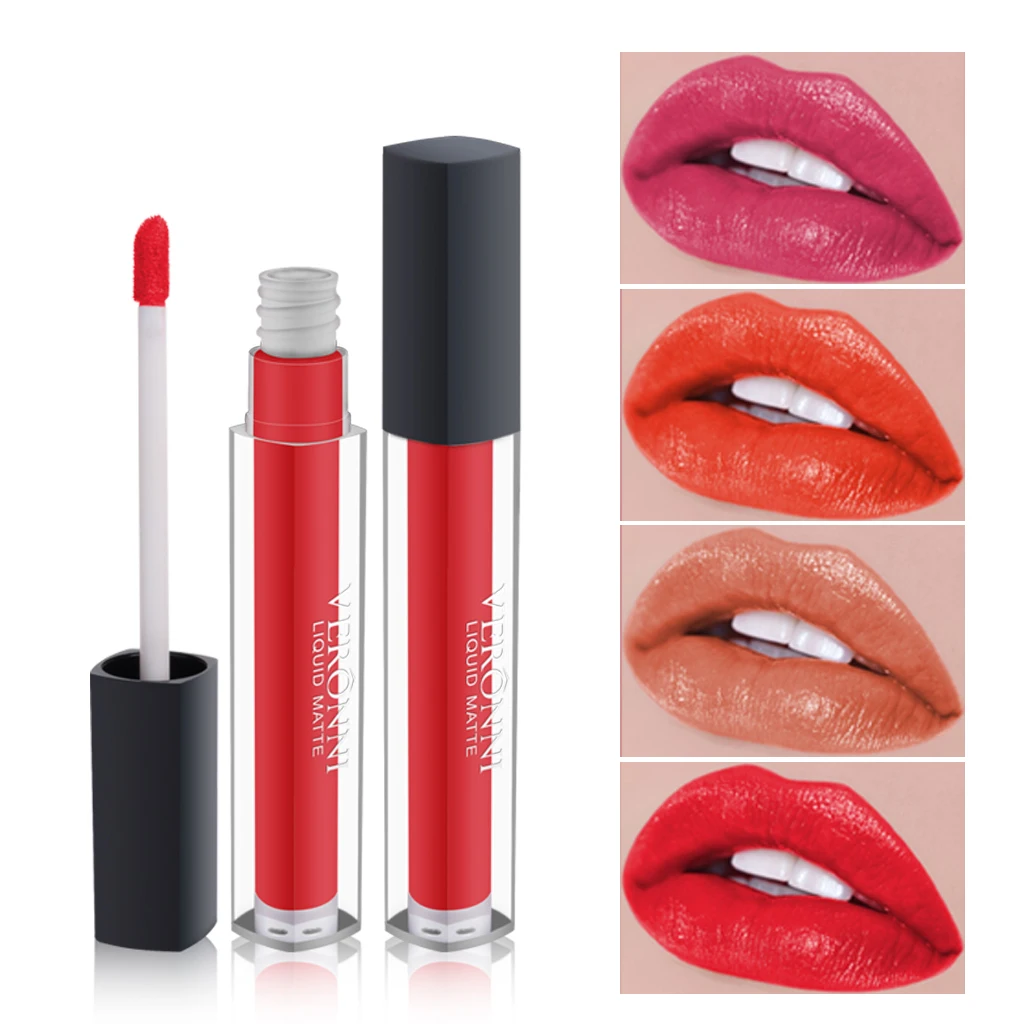 

VERONNI Lip Makeup Matte Liquid Lipstick Waterproof Non Stick Cup Square Tube Sexy Nude Style Lip Color Make-up for Women