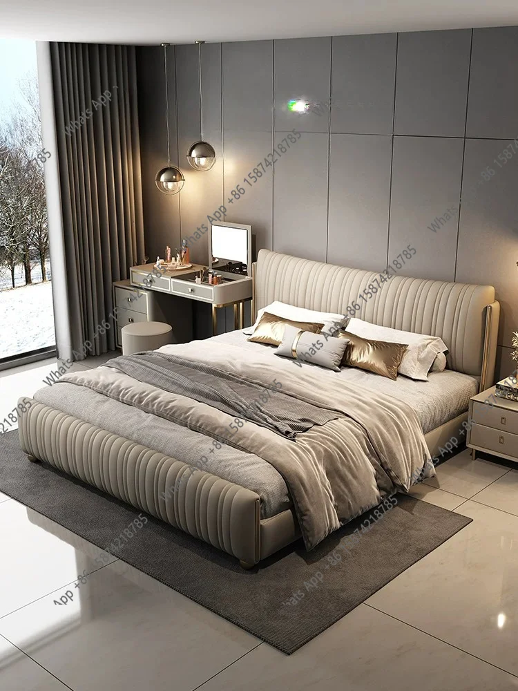 

Mn Modern Simple Light Luxury Shell Leather Bed Primary And Secondary Bedroom Italian High-end Atmospheric Wedding Bed
