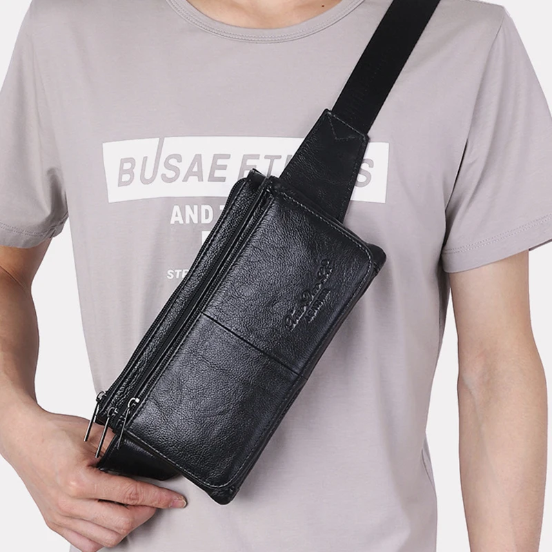 Genuine Leather Fanny Waist Pack Hip Bum Bag for Men Travel Casual Cell Phone Case Real Cowhide Purse Chest Pack Belt Bag