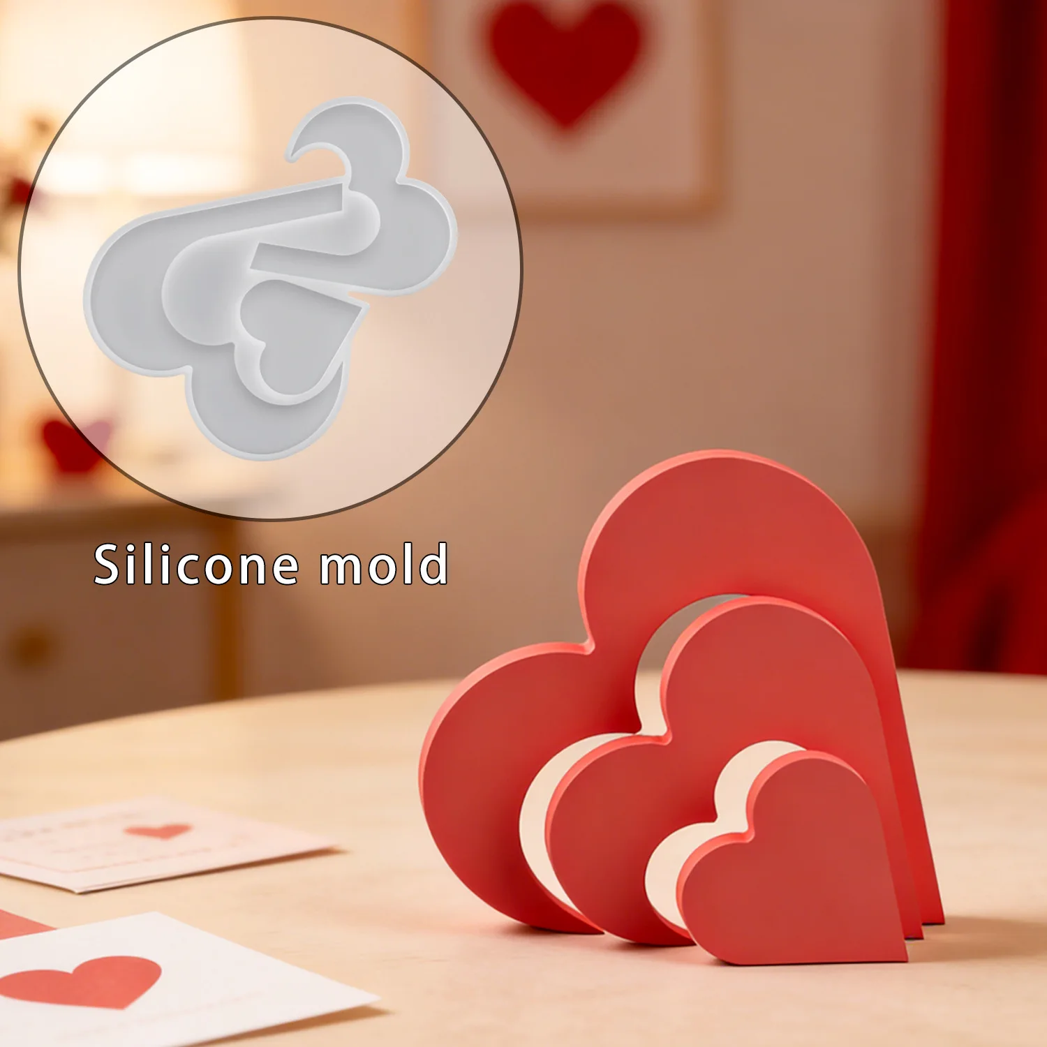 Silicone Craft Mold Three Connected Hearts For Resin and Plaster Decor Flexible Easy Release Reusable DIY Gift Making Tool