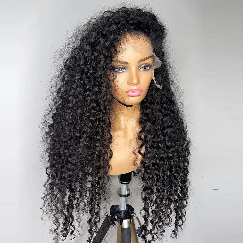 Zachte Lange 26Inch 180 Dichtheid Natuurlijke Zwarte Kinky Krullend Diepe Lace Pruik Voor Vrouwen Met Baby Haar Pretokkel Lijmloos Dagelijks