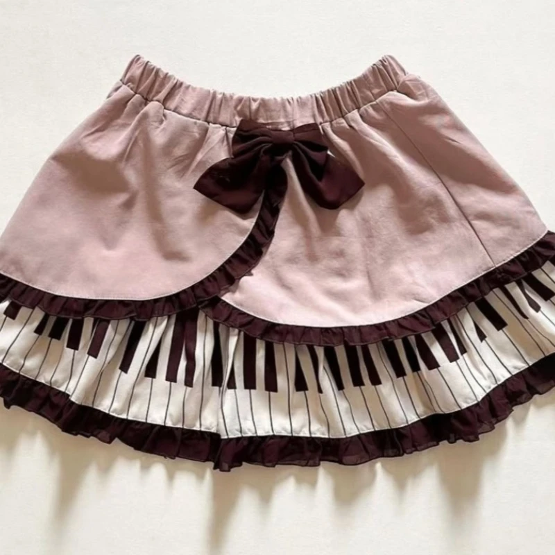 Deeptown Japanese Style Bow Mini Skirt Women Kawaii Sweet Lolita Short Skirts Harajuku Y2k Lace Patchwork Ruffles Cake Skirts