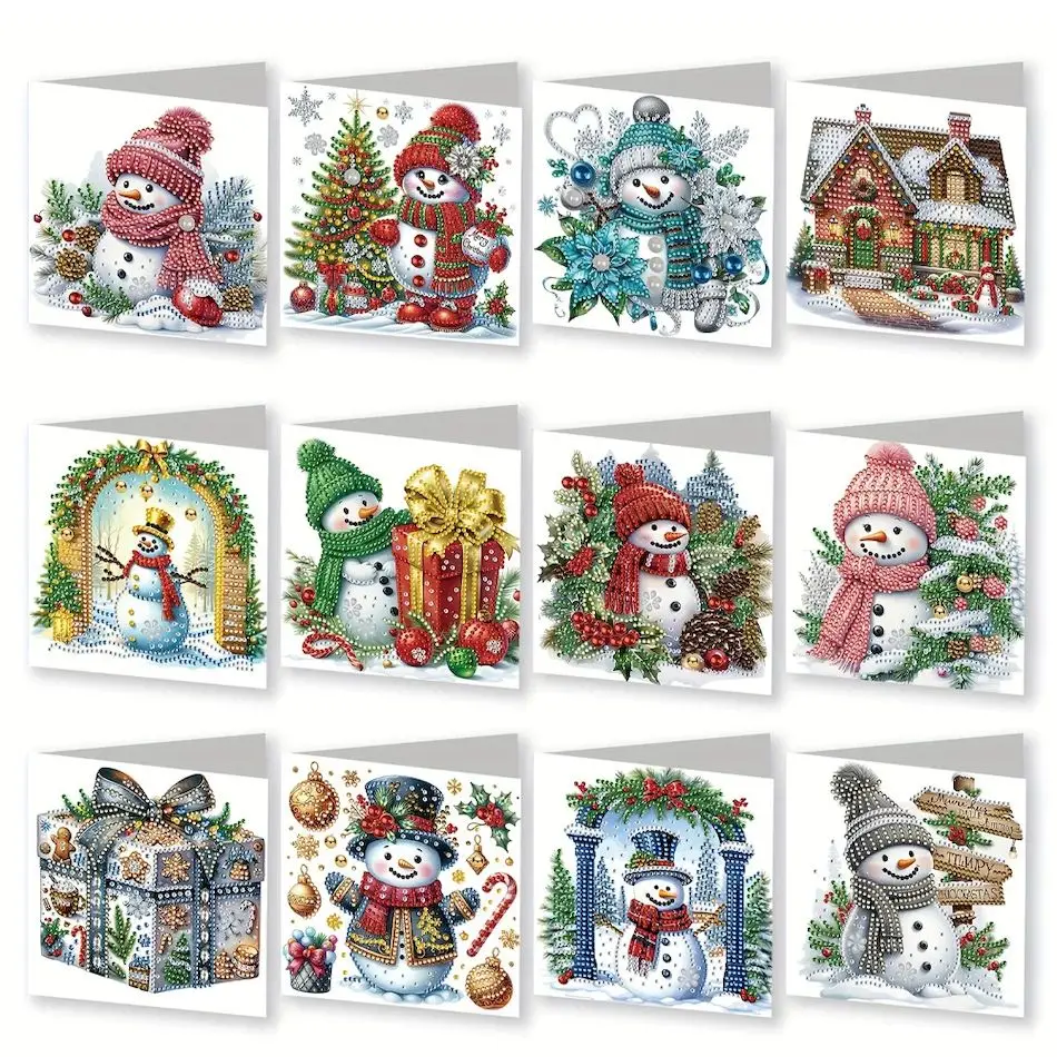 RUOPOTY-Diamond Painting Christmas Cards 12pcs Diy Diamond Embroidery Christmas Gift Festival Greeting With Envelope Card Set