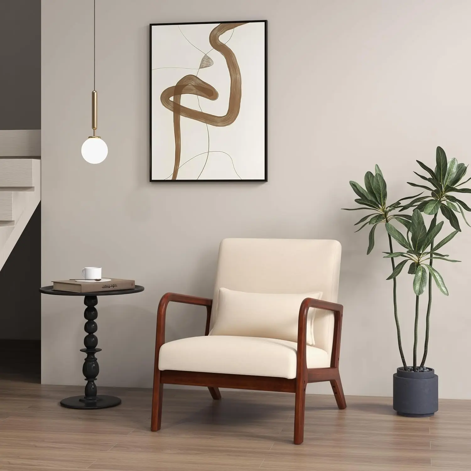 Mid Century Accent Chair, Modern Sofa Armchair with Solid Wooden Frame, Soft Padded Cushion & Linen Fabric,, Customized