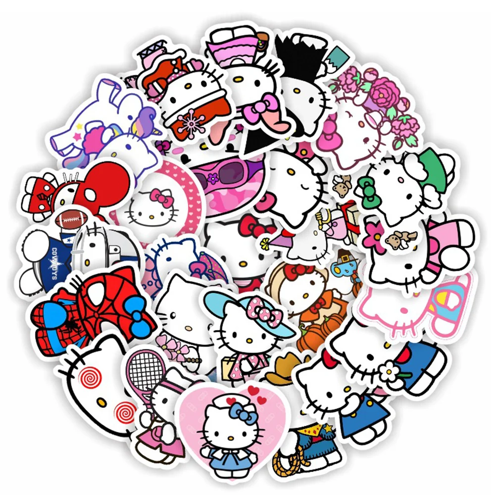 10/30/50PCS Hello Kitty Cute Anime Stickers Graffiti Decals DIY Phone Fridge Laptop Sticker Decoration Classic Toys