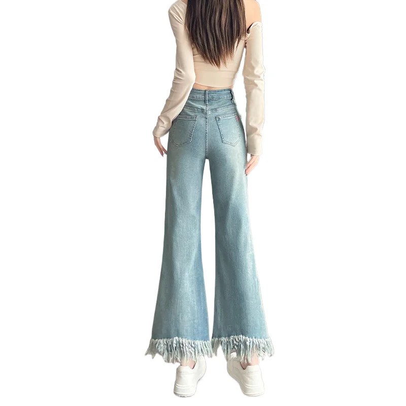 

Уличные модные расклешенные джинсы с кисточками. Женские весенне-летние брюки-подкова с высокой талией, повседневные джинсовые брюки с девятью точками