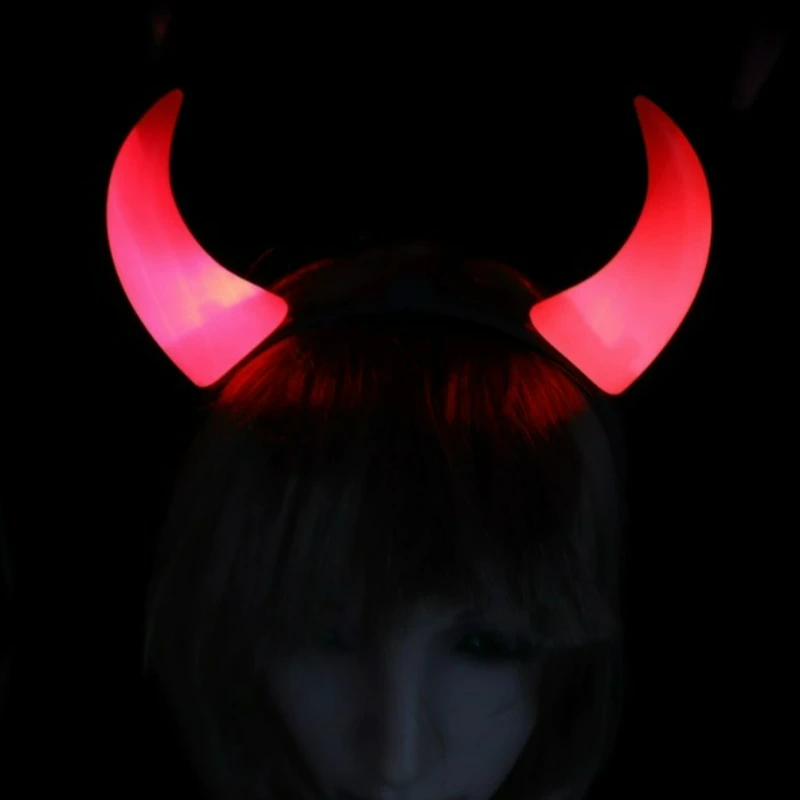 LED Devil Horns Headband Light Up Red Demon Hairband Halloween Cosplay Party Masquerade Prop Glowing Costume Accessory Gifts view 5