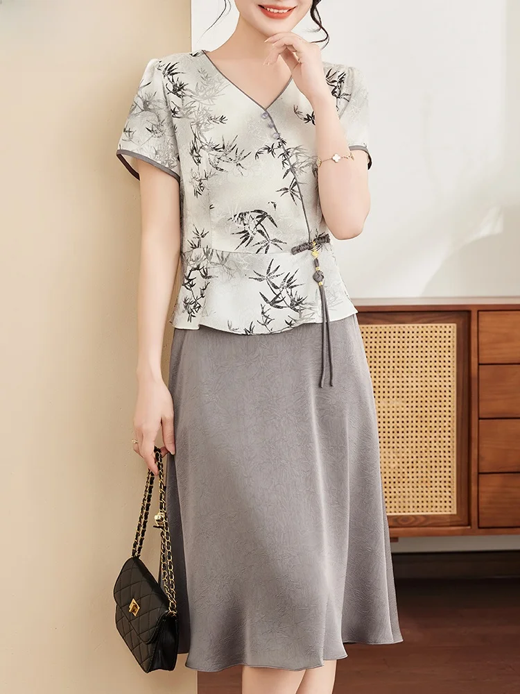 

New 2025 Summer Faionable Midi Dr for Mom Chinese Sle Qipao ort Sve ly Women's Clothing Floral Print V-Ne ...