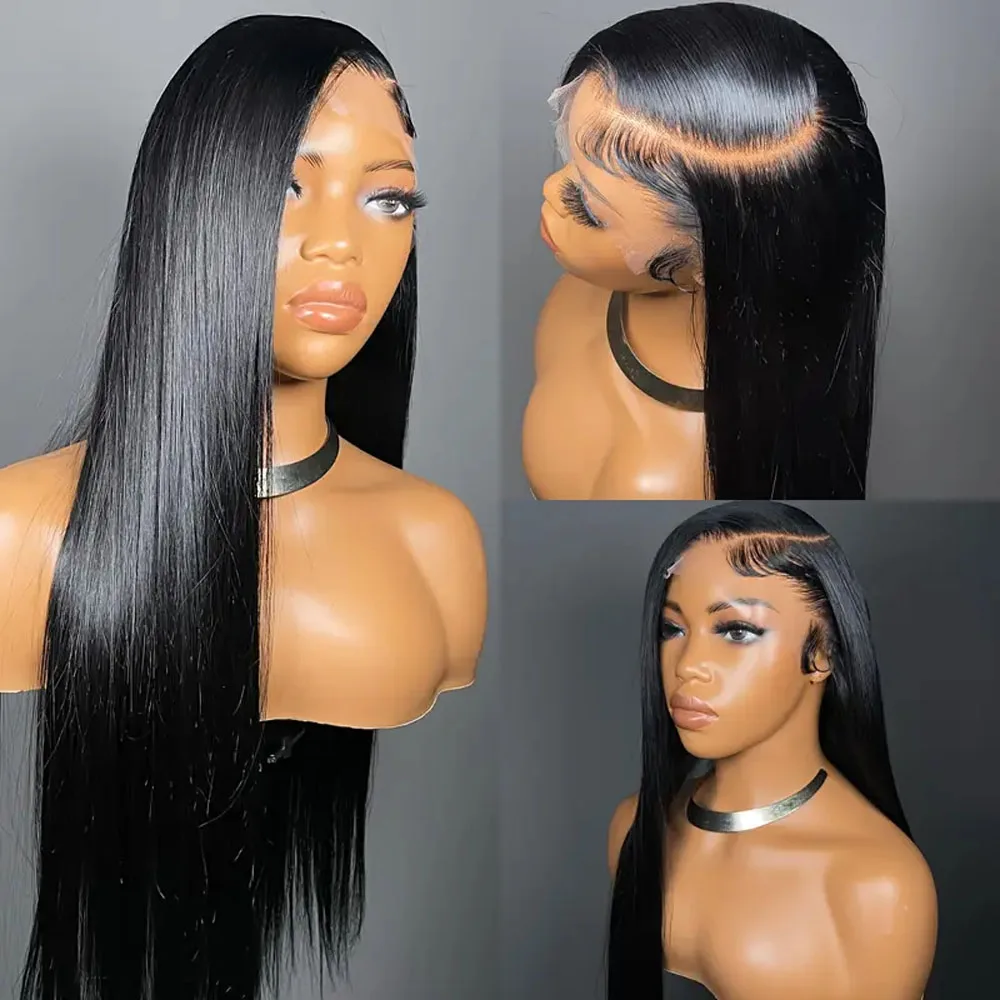 

Длинный (26 дюймов) натуральный черный мягкий парик из синтетического волокна, 180% плотности, шелковистый, прямой, с кружевной передней частью, для женщин, с baby hair, без клея, предварительно выщипанный, для повседневного использования