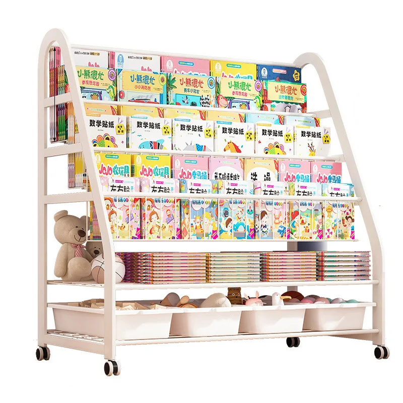 

Children's bookshelf household picture book shelf reading area mobile toy storage rack simple baby bookcase shelf floor