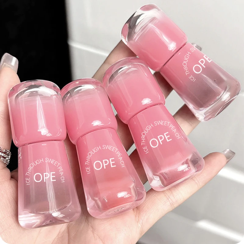 ملمع شفاه مائي بمرآة من الكرز الوردي، ملمع شفاه زجاجي شفاف، زيت شفاه سائل مقاوم للماء، مكياج بني شفاف