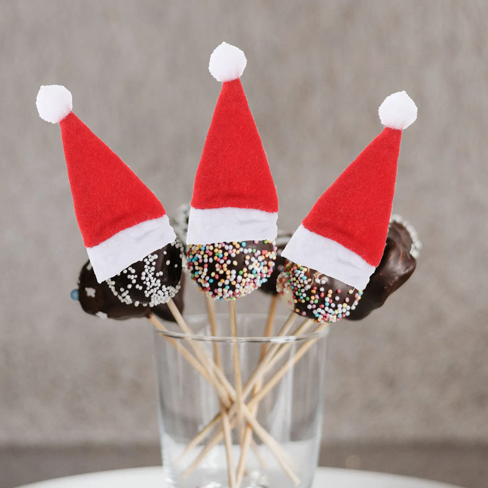 

48Pcs Christmas Lollipop Toppers Non-Woven Reusable Candy Hats Holiday Party Favors Decoration for Family Gatherings