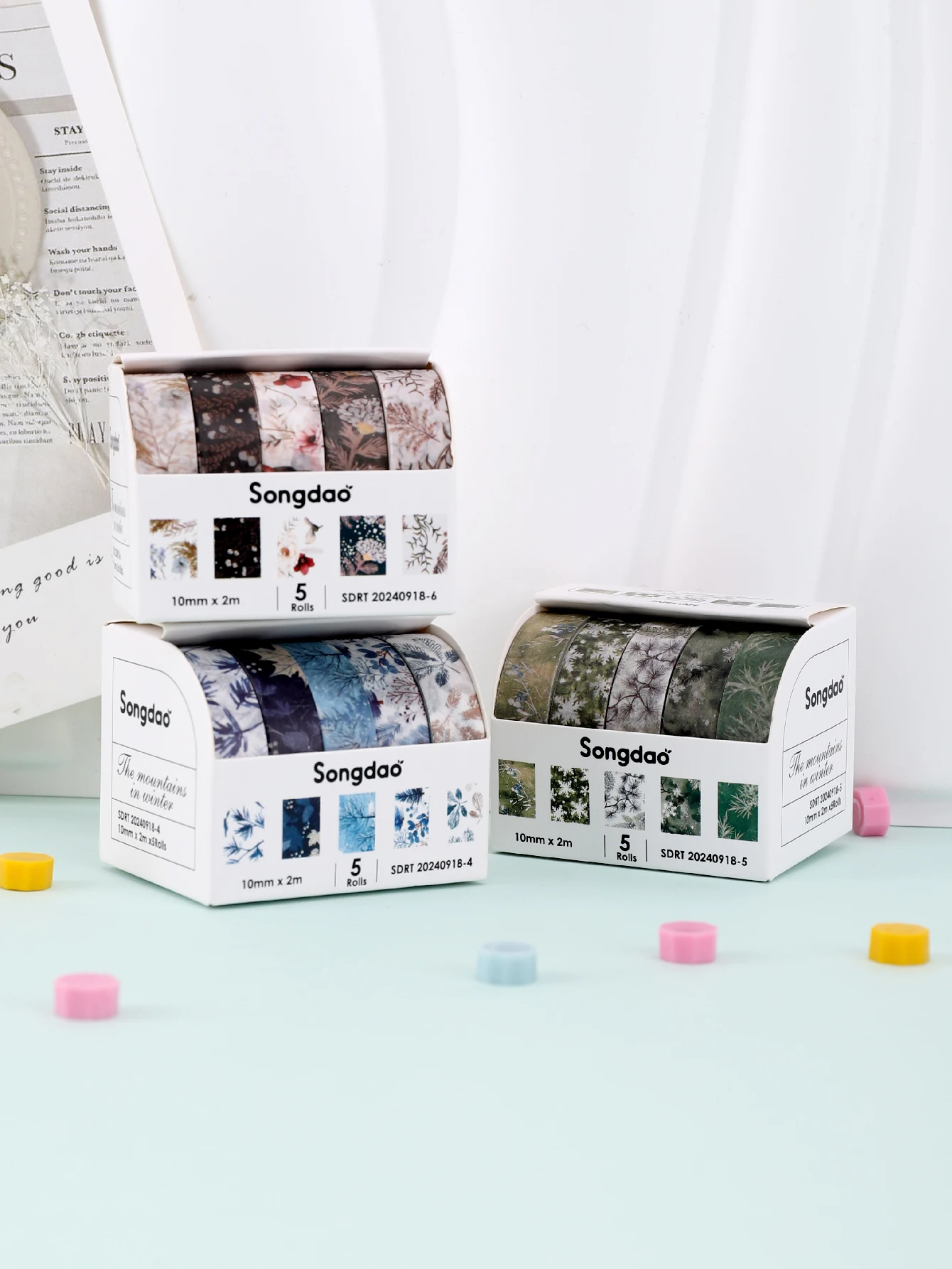 

5rolls/Box Winter Aesthetic Washi Tape Adhesive Paper Tape For Creative Scrapbooking Supplies Plants Stationary Washi Tape