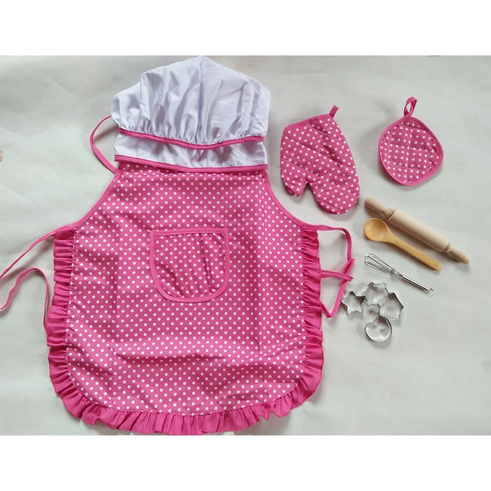11종 어린이 요리 놀이 세트, 조절 가능한 앞치마, 탄성 모자, 나무 밀대, 오븐 장갑, 주방 용품 포함