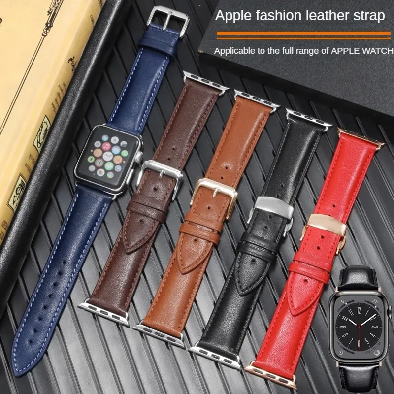 Leather Strap With Replacement Apple Iwatch8/8/s7/ s6/s5/s4 Series Flat Interface Leather Watcband  38/40/41/42/44/45/49mm.