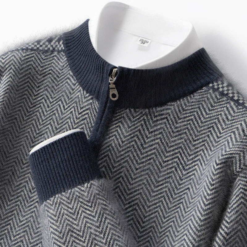 Autumn/Winter New Men's 100% Pure Cashmere Pullover Casual Zipper Knitted Sweater Loose Half High Neck Tops Thick Warm Jumper