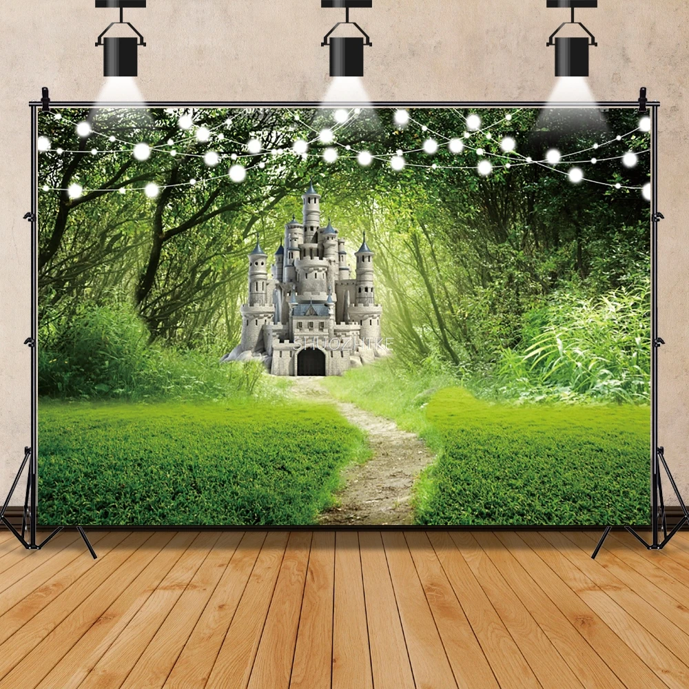 

Spring Forest Tree Dreamy Castle Birthday Wedding Backdrop Polka Dots Light Bokeh Photography Background For Photo Studio