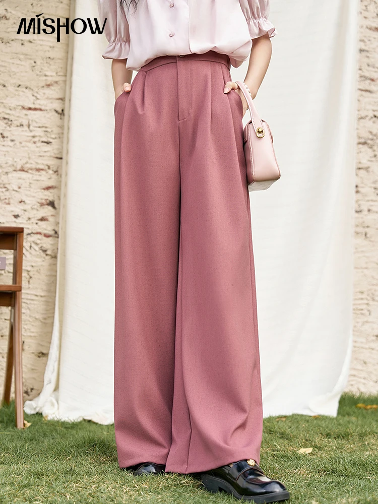 

MISHOW Wide Leg Pants Women's High Waist Drape Pants Summer 2024 Elastic Waist Loose Straight Leg Casual Suit Pants MXD21K0547