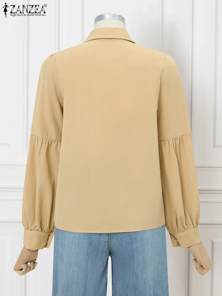 ZANZEA Elegant Shirts Women Autumn Long Seeve Blouse 2025 Decor Flowers Tops Fashion OL Work Tunic Solid Casual Loose Blusas