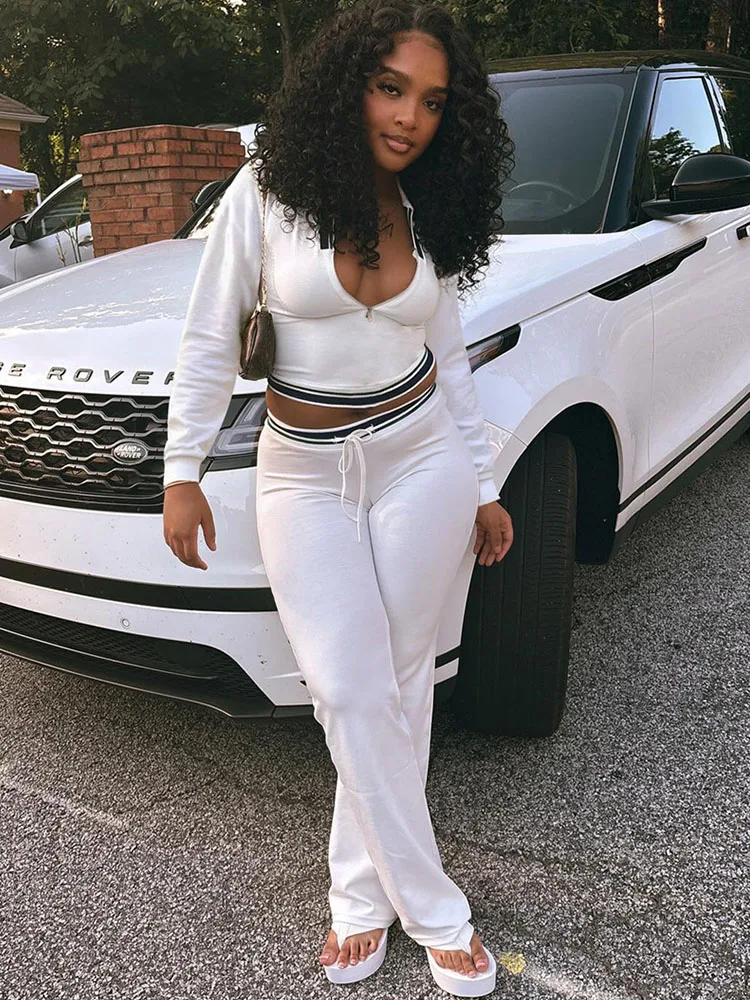 

Doyerl Striped Casual Tracksuit Women Two Piece Set Active Wear Long Sleeve Crop Top and Sweatpants Sweatsuits Ensemble Sport