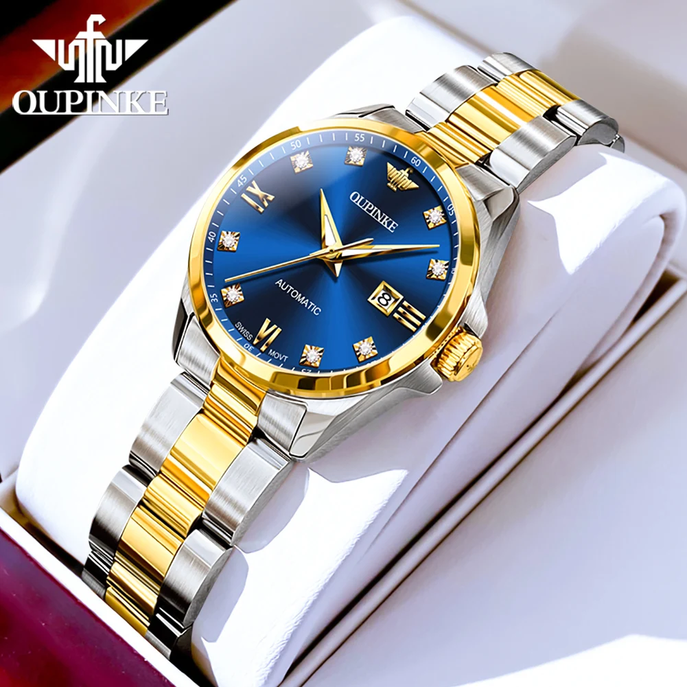 OUPINKE High Quality Women\'s Watches Luxury Brand Swiss Movement Precision Steel Strap Automatic Mechanical Female Wristwatch
