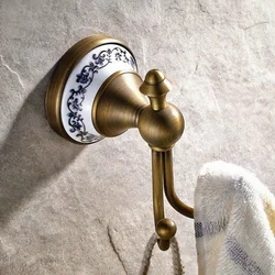 Antique Brass Ceramic base Wall Mount Towel Coat Robe Hooks Holder Hat Clothes Hanger Kba410