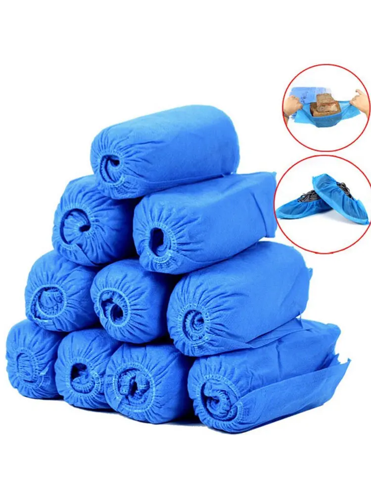 100pcs Disposable Non-Woven Boot & Shoe Covers, Water-Resistant PP Material with Non-Slip Skid Bottom (50 Pairs)