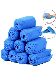 100pcs Disposable Non-Woven Boot & Shoe Covers, Water-Resistant PP Material with Non-Slip Skid Bottom (50 Pairs)