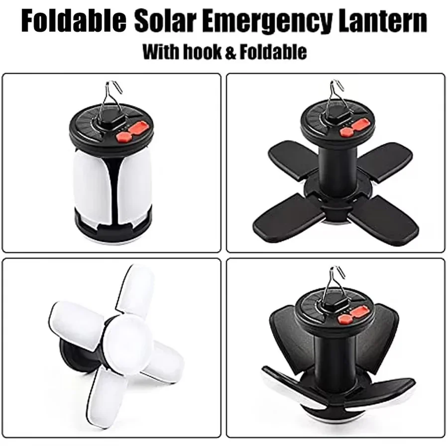 Waterproof Foldable Led Solar Camping Light USB Rechargeable 6 Modes Outdoor Tent Lamp Portable Lanterns Emergency Night Lights