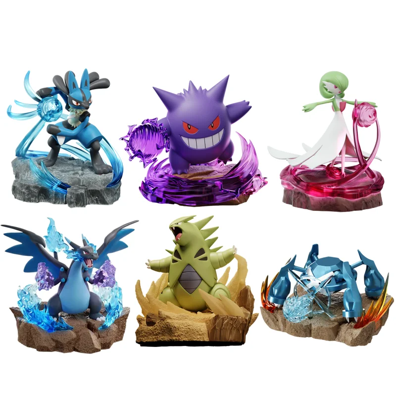 Figura de Ação Anime com Efeito Luminoso da Série Pokemon Full Force Battle, Mega Charizard X Gengar Tyranitar, Modelo Colecionável para Presente