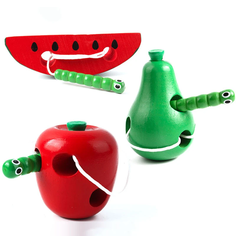 Montessori ของเล่นหนอนกินผลไม้ปริศนาไม้นิ้วมือเด็กยืดหยุ่นการฝึกอบรม Twisting Worm ของเล่นเพื่อการศึกษา