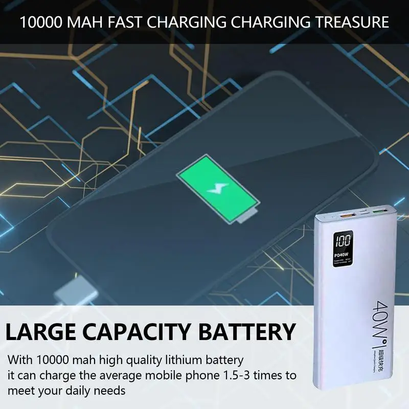 Mobile Power Bank Fast Charging Mobile Bank Portable Cell Phone Charger With Digital Display High Capacity 10000mAh Mobile Power