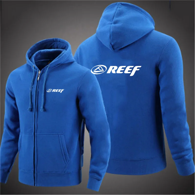 Reef cárdigan con capucha para hombre, chaqueta Jacquard con bolsillo y cremallera, deportes, Fitness, ocio al aire libre, correr, ropa deportiva de Color sólido